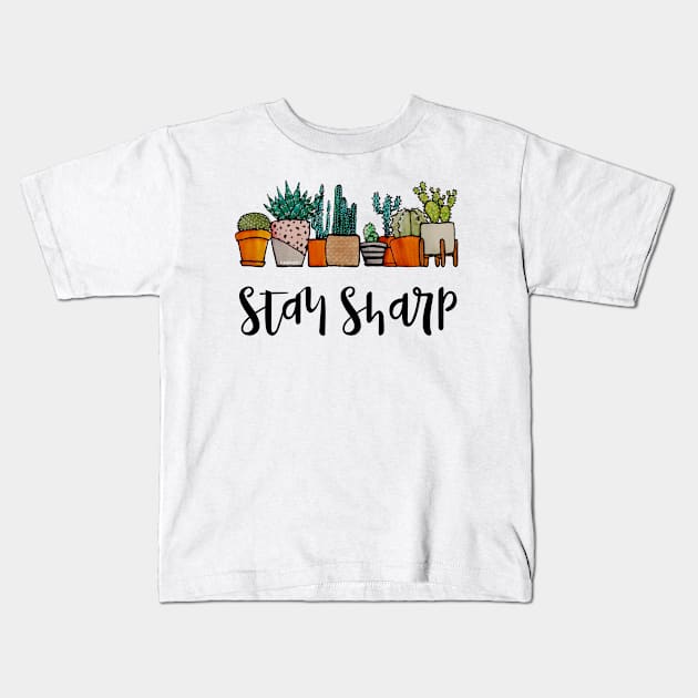 Watercolor Stay sharp Cactus pot Kids T-Shirt by Jessfm